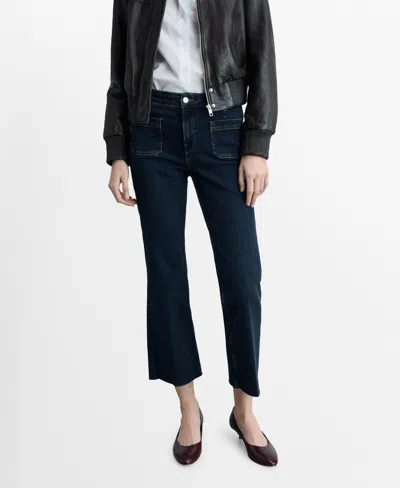 Mango Women's Flared Cropped Jeans In Dark Blue
