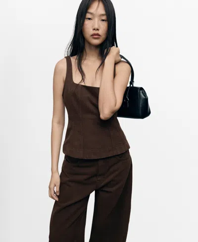 Mango Women's Flared Denim Top In Brown