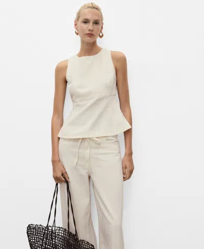 Mango Women's Flared Denim Top In White