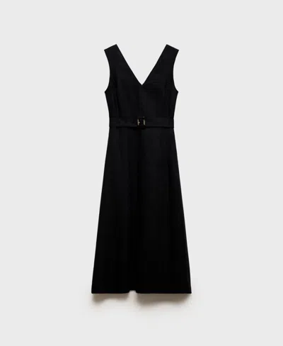 Mango Women's Flared Linen Dress In Black