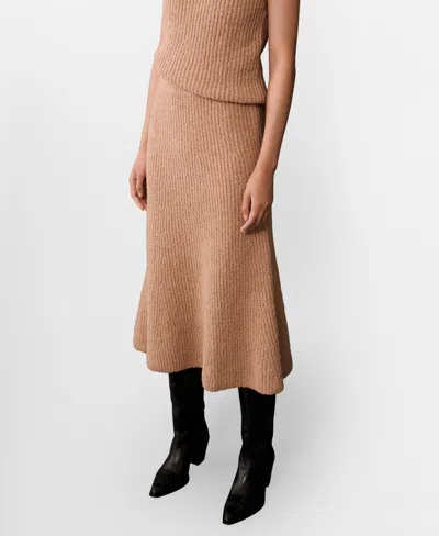 Mango Women's Flared Ribbed Skirt In Medium Brown
