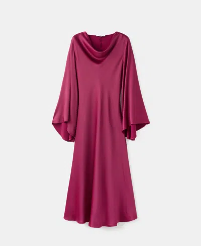 Mango Women's Flared-sleeve Satin Dress In Burgundy