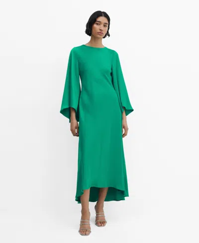 Mango Women's Flared-sleeve Satin Dress In Green