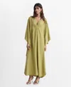 Mango Flared-sleeve Satin Dress Olive Green In Olive Green