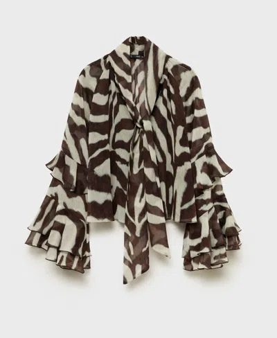 Mango Women's Flared Sleeves Printed Blouse In Brown