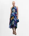 Mango Printed Pleated Dress Blue In Blue