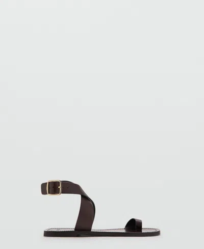 Mango Women's Flat Leather Sandals In Brown