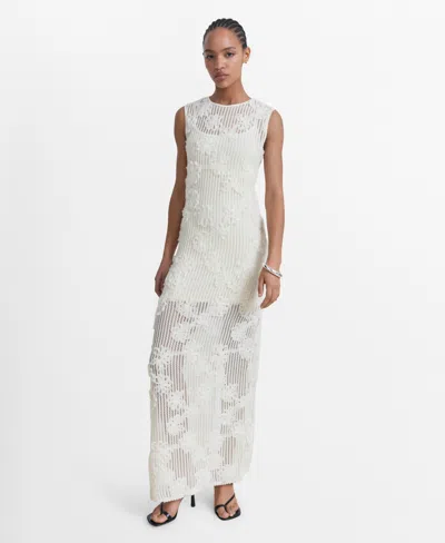 Mango Women's Floral Crochet Dress In Sand