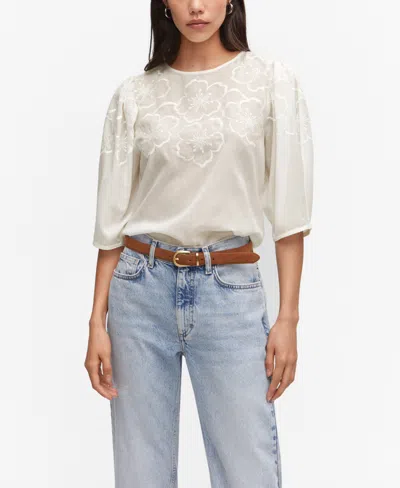 Mango Women's Floral Embroidered Blouse In Off White