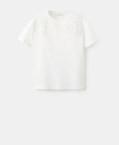 Mango Women's Floral-embroidered Cotton T-shirt In White