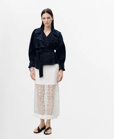 Mango Women's Floral Embroidered Semi-transparent Skirt In Off White