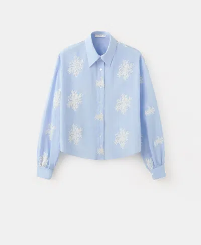Mango Women's Floral Embroidered Shirt In Blue