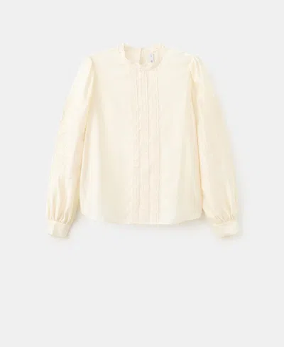 Mango Cotton Blouse With Floral Embroidery Ecru In Neutral