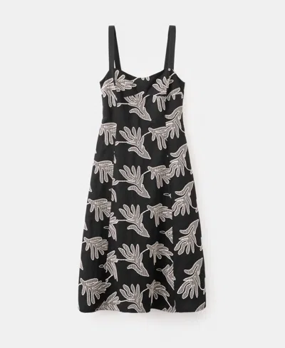 Mango Floral Embroidery Dress Black