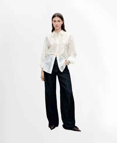 Mango Women's Floral Embroidery Lyocell Shirt In Ecru
