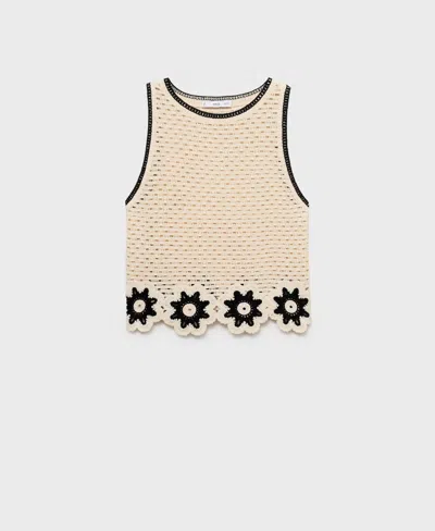 MANGO WOMEN'S FLORAL FINISHES CROCHET TOP