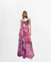 Mango Floral-print Flared Dress Purple In Pink
