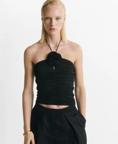 Mango Women's Floral Halter Top In Black