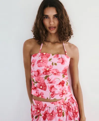Mango Floral Halter Neck Top In Pink