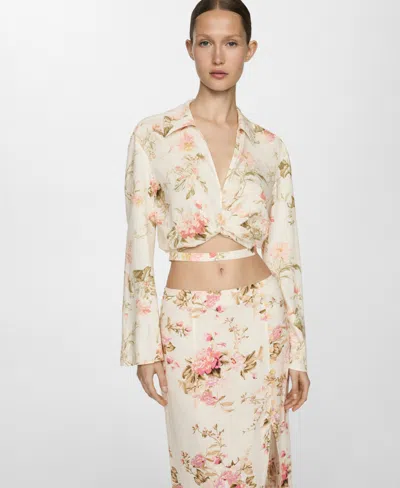 Mango Women's Floral Linen-blend Blouse In Vanilla