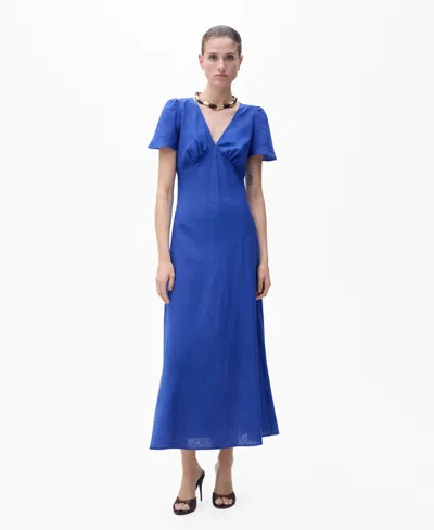 MANGO WOMEN'S FLORAL LINEN-BLEND DRESS