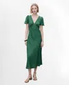 Mango Linen Mix Short Sleeve Midi Dress In Green