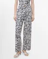 Mango Coco Print Linen Blend Wide Leg Pants In Black
