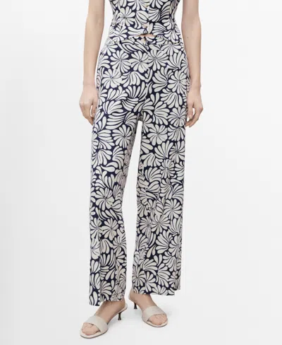 Mango Women's Floral Linen Pants In Ecru