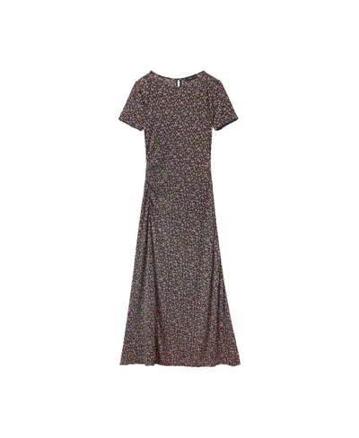 Mango Women's Floral Midi Draped Detail Dress In Black