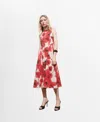 Mango Floral-print Flared Dress Ecru In Red