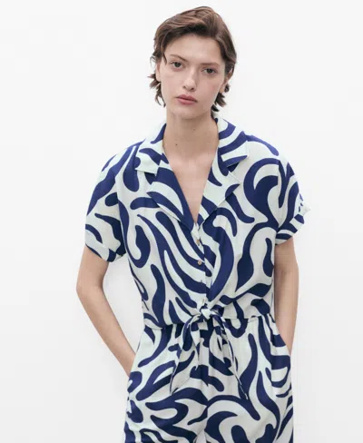 Mango Women's Floral-print Knot Detail Cropped Shirt