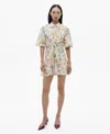Mango Floral Knot Front Cotton Mini Shirtdress In Ecru