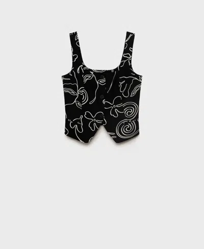 Mango Women's Floral-print Linen Suit Vest In Black