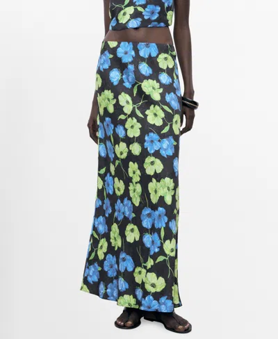 Mango Women's Floral-print Long Skirt In Black