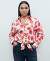 Mango Floral Print Cropped Button-up Shirt In White