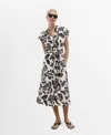 Mango Floral Crinkle Tie Belt Shirtdress In White