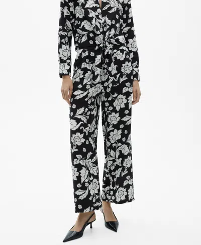 Mango Women's Floral Print Straight Pants In Black