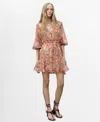 Mango Floral Puff-sleeve Dress Maroon In Blue