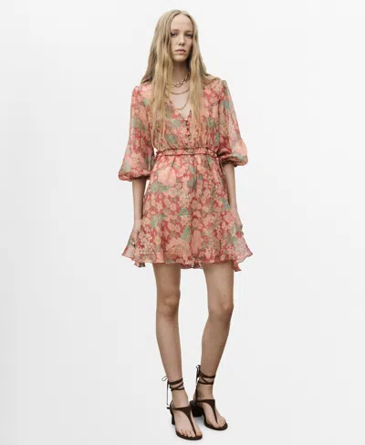 MANGO WOMEN'S FLORAL PUFF-SLEEVE DRESS