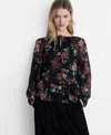 Mango Floral Ruffled Blouse Black In Black