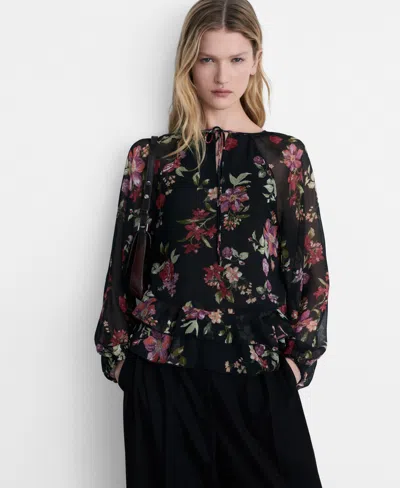 MANGO WOMEN'S FLORAL RUFFLED BLOUSE TOP