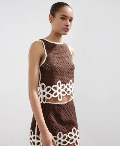 Mango Women's Floral-embroidered Crochet Top In Brown