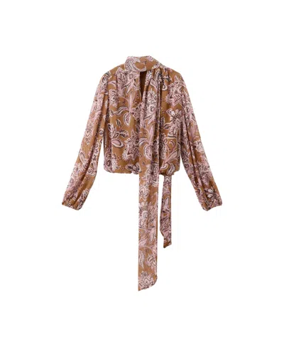 Mango Women's Floral-print Bow Puffed-sleeve Blouse In Brown