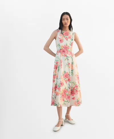 Mango Floral-print Flared Dress Off White In Multi