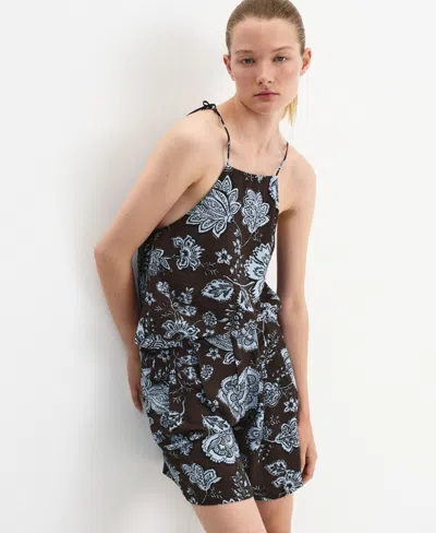 Mango Pleated Floral Shorts In Brown
