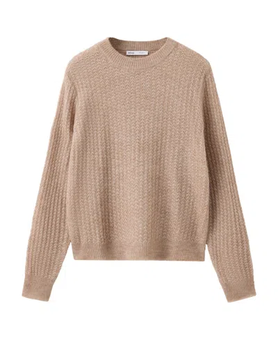 Mango Women's Florins Long-sleeve Crewneck Structured Knit Sweater In Medium Brown