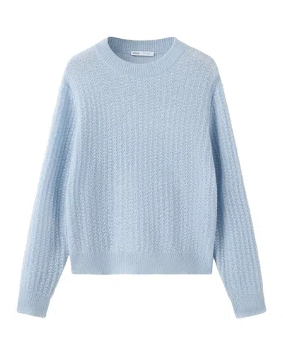 Mango Women's Florins Long-sleeve Crewneck Structured Knit Sweater In Vibrant Blue