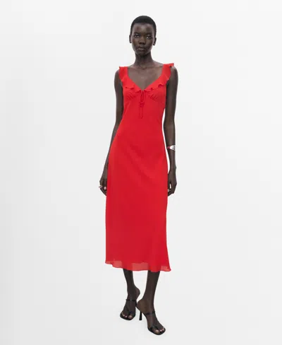 MANGO WOMEN'S FLOUNCE NECKLINE MIDI DRESS