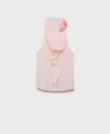 Mango Halter Drape Neck Top With 3d Floral In Pink