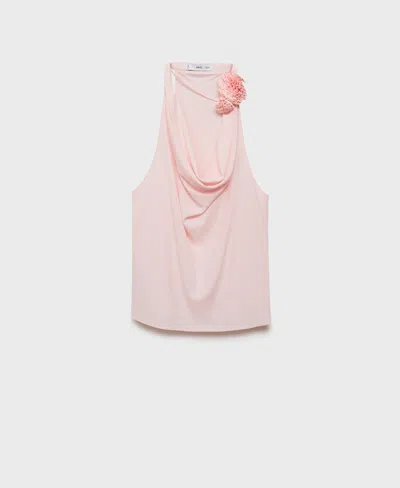 MANGO WOMEN'S FLOWER DETAIL DRAPED BLOUSE